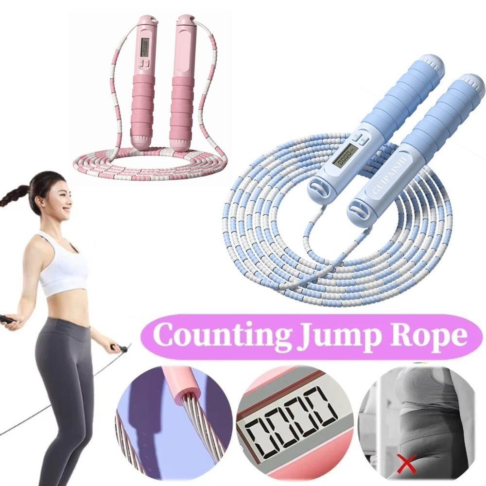 Bamboo Stem Type Jump Rope Soft Beaded Fitness Gym Rope New Counting Jump Rope  For Beginners