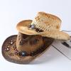 Beads Sunscreen Straw Hat Wide Brim Cowgirl Visor Cap Classic Summer Hat  Ladies
