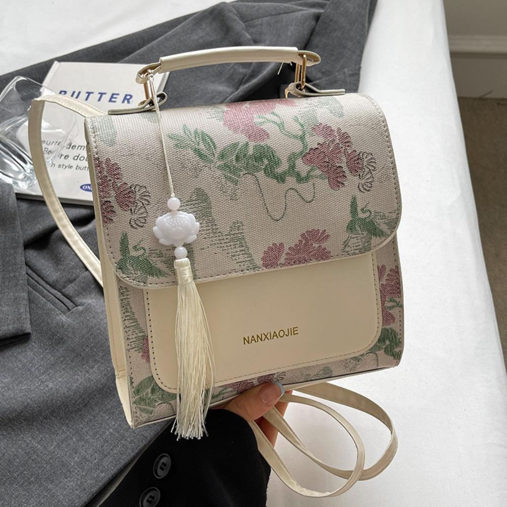 

Рюкзак с кисточкой, вышивкой, из ПУ, роскошный, маленький квадратный, в китайском стиле, повседневный, женский зелёный