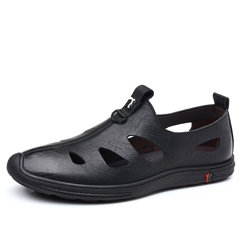 Baotou sandals men's casual little white shoes hollow leather shoes men's tide breathable hole shoes genuine leather sandals