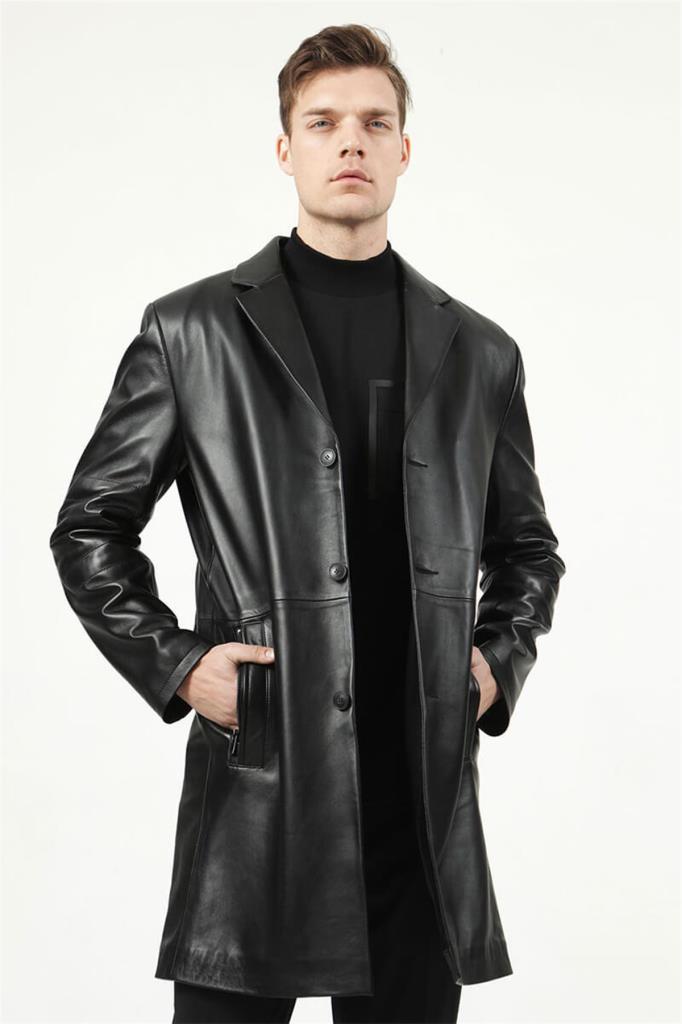 

Спортивный мужской тренч из натуральной кожи Slim Fit