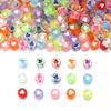 100 Stück/Los 7mm Acrylperlen Bunt Transparent Herzmuster Lose Flache Runde Perlen Für Bastelarmbandherstellung DIY Schmuck Geschenk