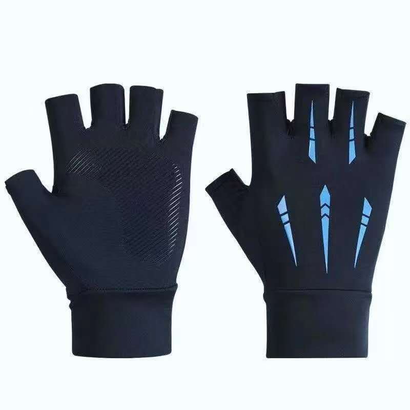 Spring and summer ice silk sunscreen gloves men's fishing breathable high elastic gloves outdoor riding driving leaking two-finger gloves