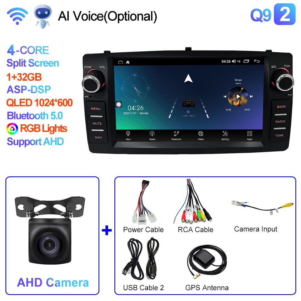 2din Android 12 Wireless CarPlay Android Auto Car Radio Multimedia GPS for Toyota Corolla E120 2003-2006 BYD F3 Stereo 4G
