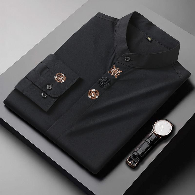 Besticktes Übergröße 10XL Herren Langarmhemd, Frühling und Herbst Lockeres Freizeithemd