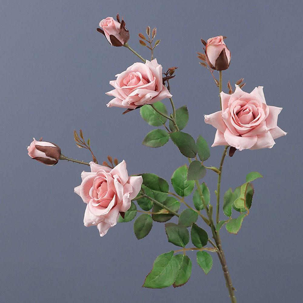 3 Head Simulation Rose Flower Luxury Fake Flowers Artificial Rose Branch  Outdoor Garden Decor