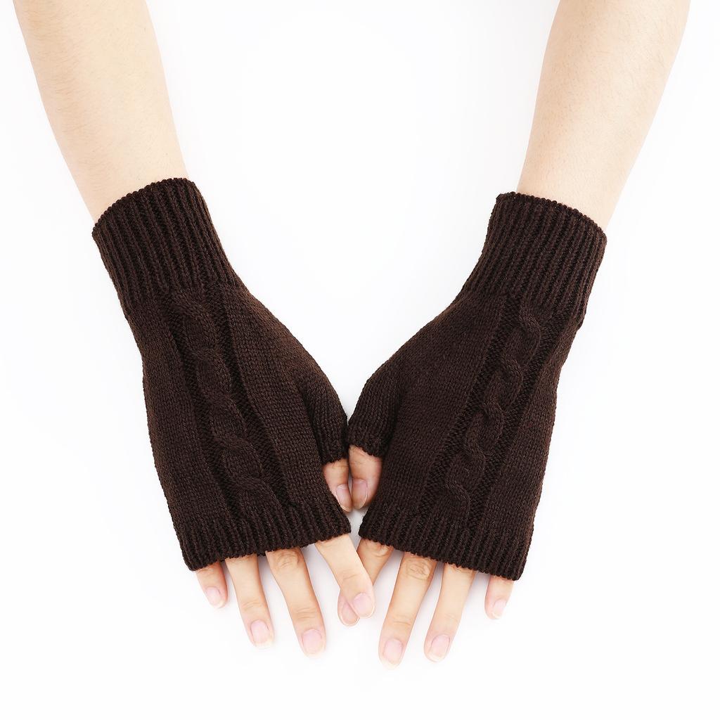 New Autumn and Winter Men's and Women's Half Fingered Woolen Gloves with Twisted Hair Warm and Fashionable Fake Sleeves and Knitted Sleeves