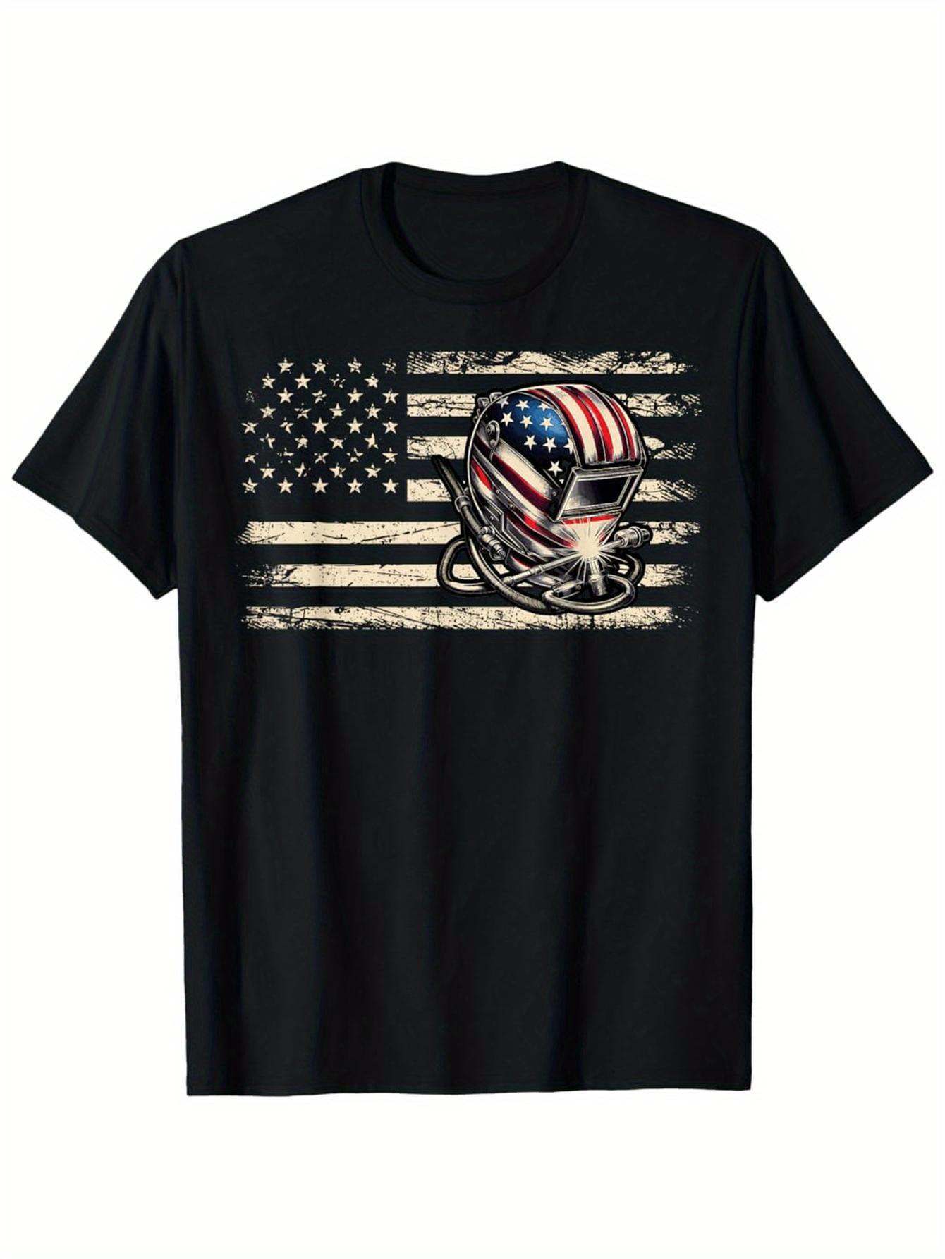 

Vintage American Flag Welding pattern 100 cotton summer Oneck short sleeve Oneck printed Tshirt S