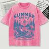 Summer Break Prints Washed T-Shirt Men Summer Loose Cool O-Neck Tee Breathable Sport Soft Cotton Short Sleeve