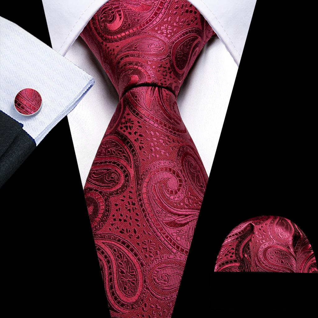 Barry.Wang Floral Ties for Men Woven Paisley Wedding Necktie Handkerchief Cufflinks Formal Casual Set