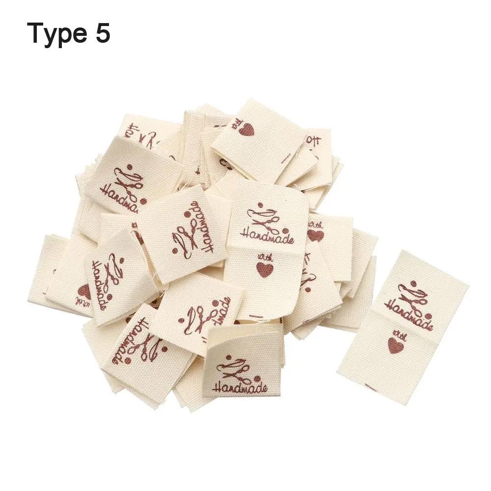 50PCS Heart Shape Cloth Garment Labels Cartoon Pattern Handmade With Love Clothing Tags Woven Knitted Supplies Sewing Accessory