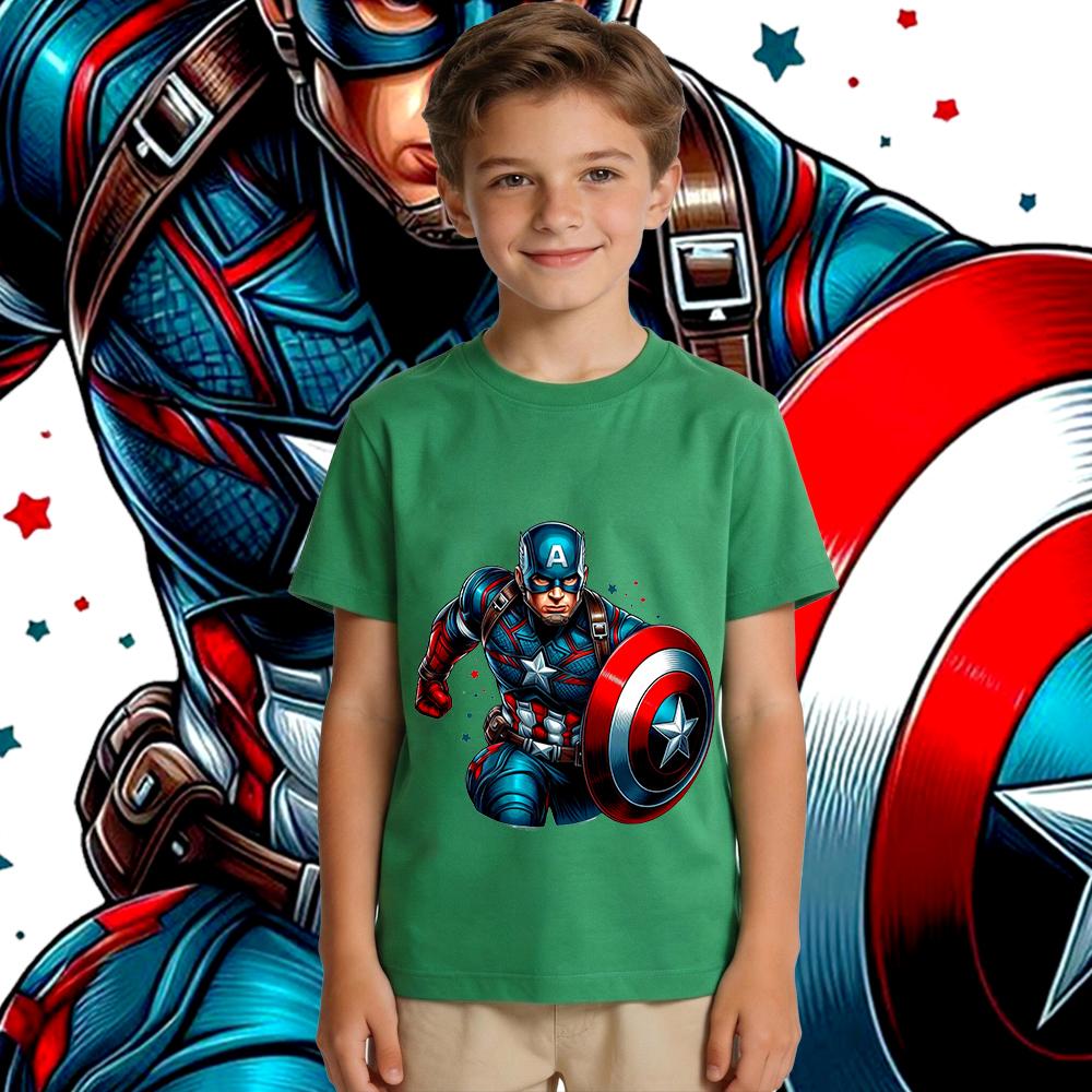 Captain America Charge Print Boys Girls Kids  T Shirt Casual Summer Top Soft Breathable