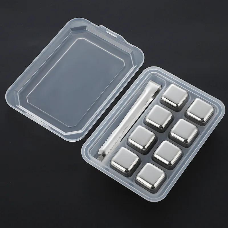 4/6/8pcs Stainless Steel Ice Cubes Set Juice Beer Wine Whisky Cooler Rocks Food Grade Reusable Cooling Cube Home Party Bar Tools