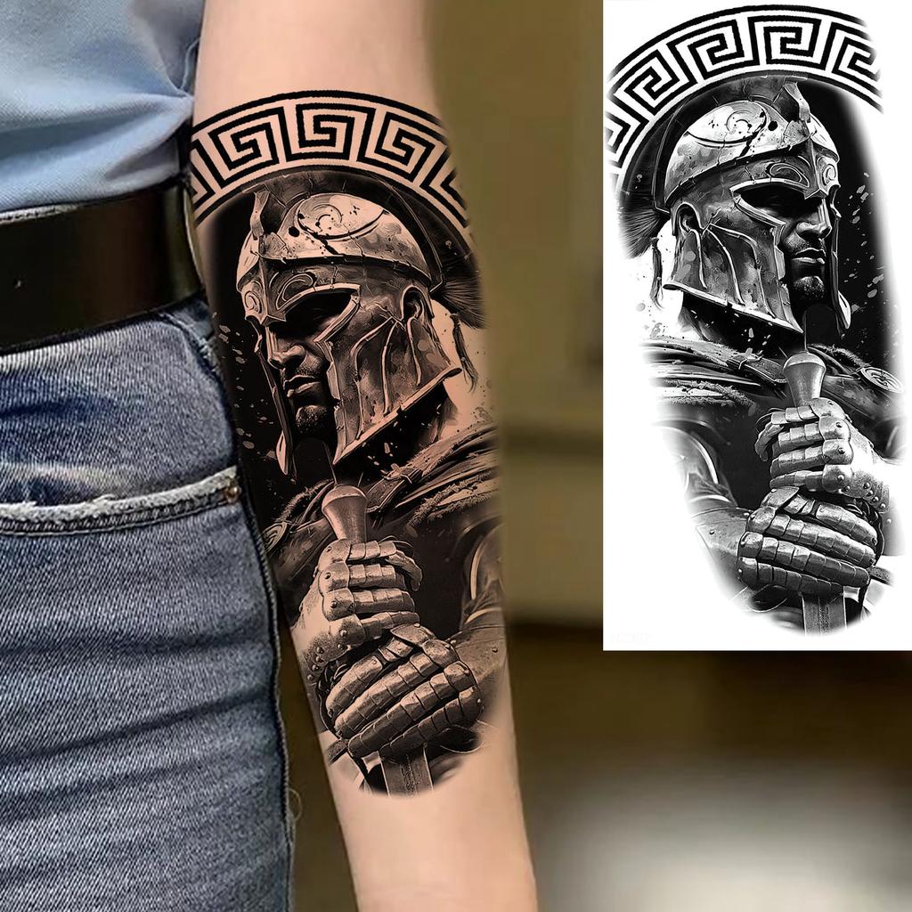 1 Vel Cool Krijger Gladiator Tijdelijke Tatoeages Voor Mannen Vrouwen Realistisch Wolf Leeuw Waterdicht Nep Tatoeage Lichaam Arm Kunst Sticker