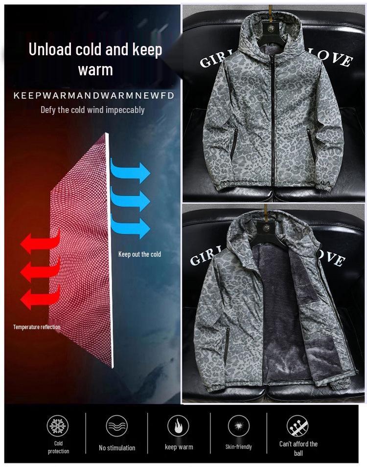 Men's Trendy Camouflage Leopard Print Jacket – Autumn/Winter Velvety Thick Cotton Windbreaker