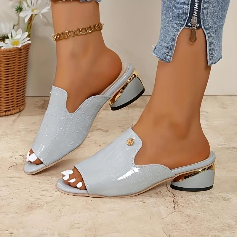 [Crocodile Sandals] Black Faux Crocodile Pattern Wedge Sandals | Women's Peep Toe with Golden Accent, Casual Slip-On Heels for All Seasons