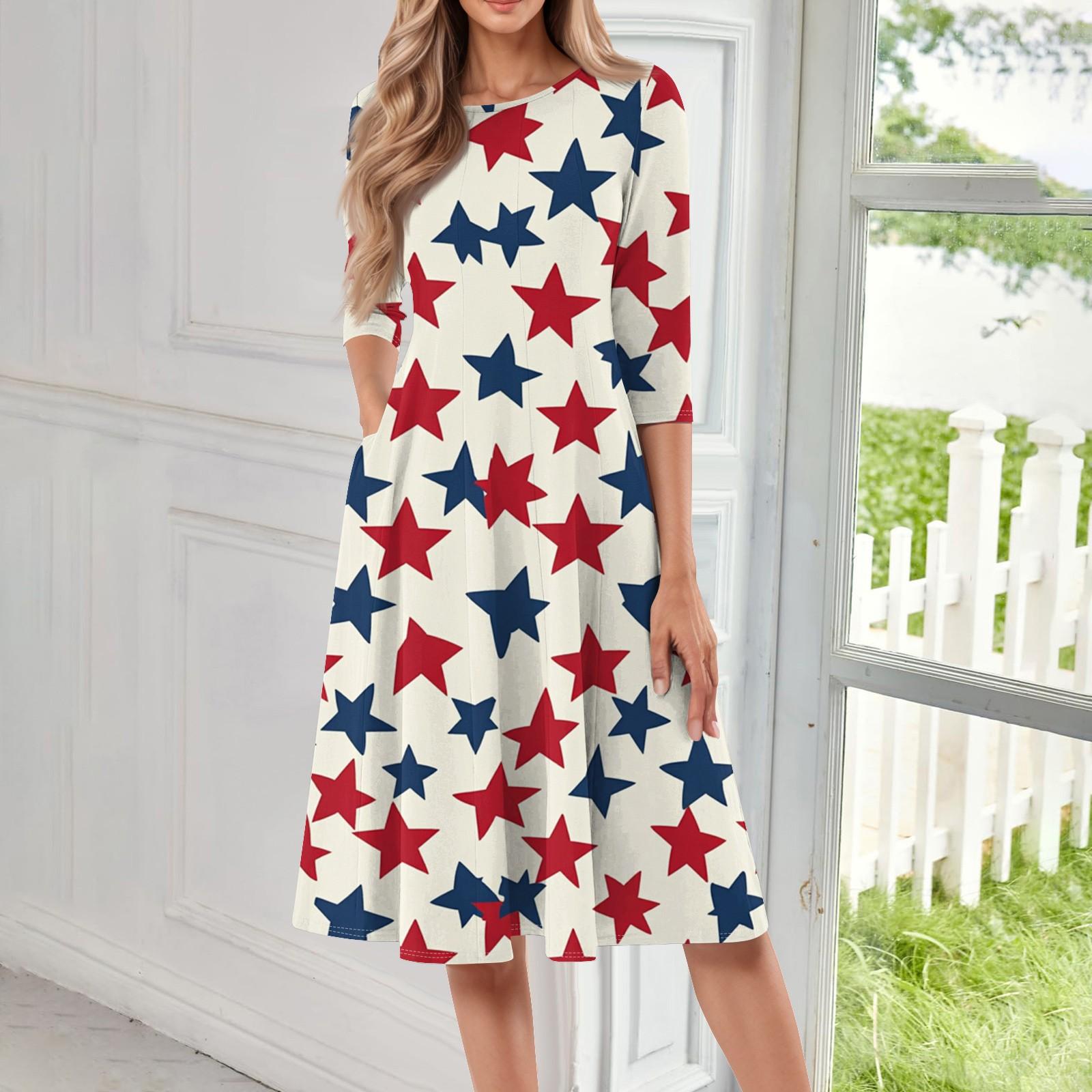 

Жіноча повсякденна модна сукня міді з круглим вирізом і рукавом три чверті L