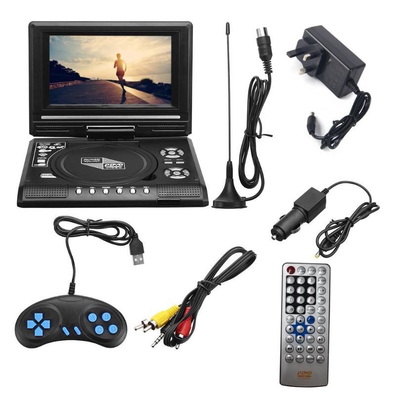Portable DVD Player 7'' Screen for W/ AV Cable TV Projector Function Support USB Flash Drive SD Card Support AV-in/Out