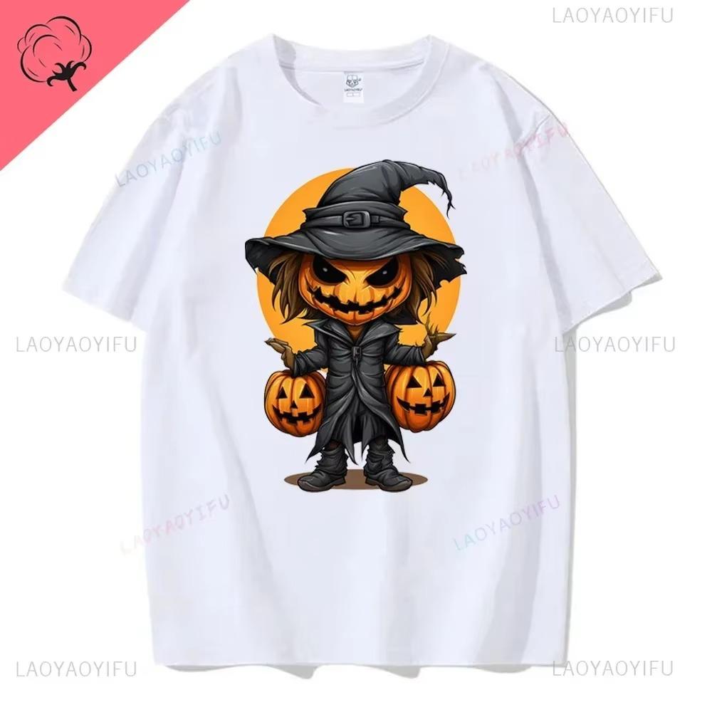 Fun Pumpkin Men Fashion Vintage Halloween T Shirt Spooky Ghost Tops Woman Print Short Sleeved Round Neck Tee Ropa De Mujer