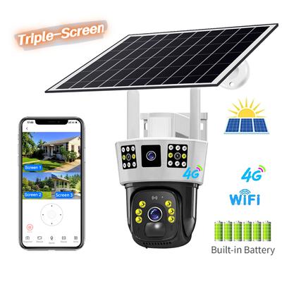Solarbetriebene Überwachungskamera mit drei Bildschirmen: 360° Outdoor-Tag-Nacht-Vollfarb-Fernbedienung mit kabelloser 4G/WLAN-Kamera, Drei-Bildschirm-Überwachung