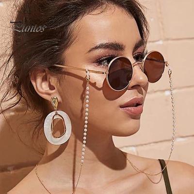 Accessori in vetro con catena per occhiali da sole resistenti all'usura con perle finte in lega anti-smarrimento