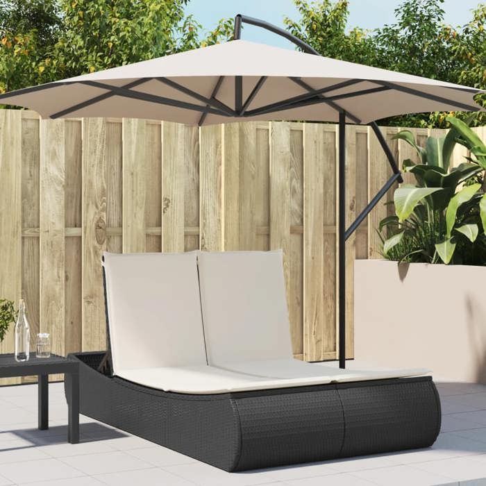 VidaXL Chaise longue double avec coussins noir résine tressée, transat, lit de jour d'extérieur, lit de jour de jardin, lit 368090