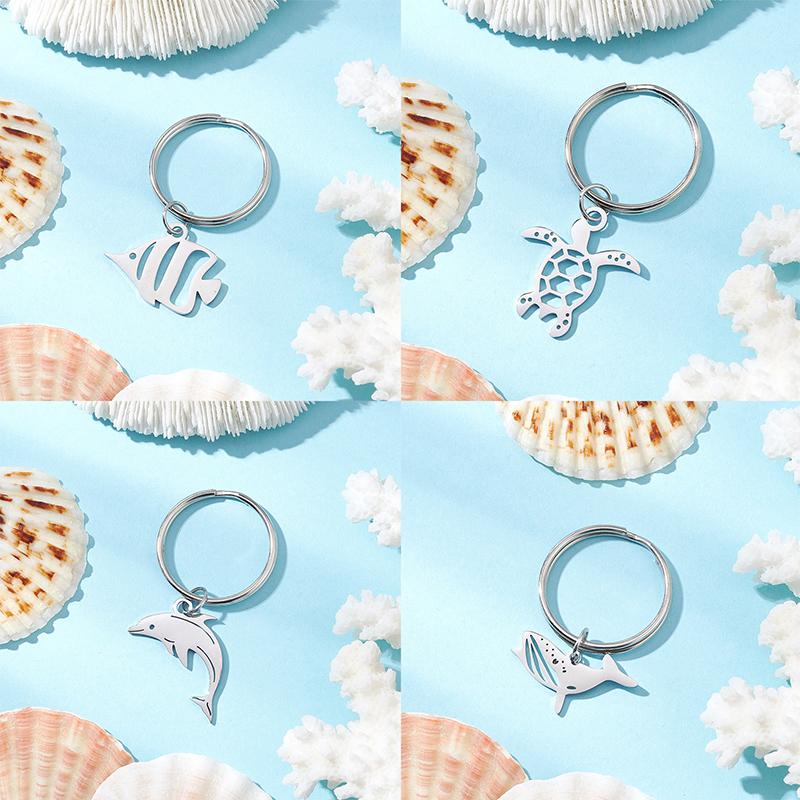 Sea Ocean Whale Pendant Stainless Steel Charms Keychains Accessories Trendy Jewelry Keyrings For Women Girl Decor Kids Gifts