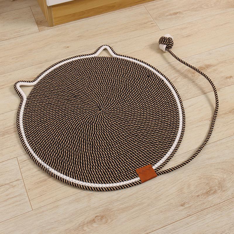 Portable Round Cat Scratcher Woven Cotton Rope Pet Rest Mat Durable and Scratch Resistant with Ball Cat Toys Kitten Supplies