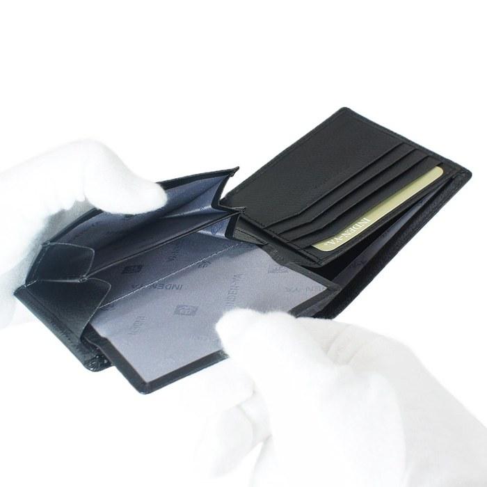 [Inden-ya] Wallet Bi-fold with Coin Purse, Deer Leather Hayato, Black x Black Lacquer, 8932-01
