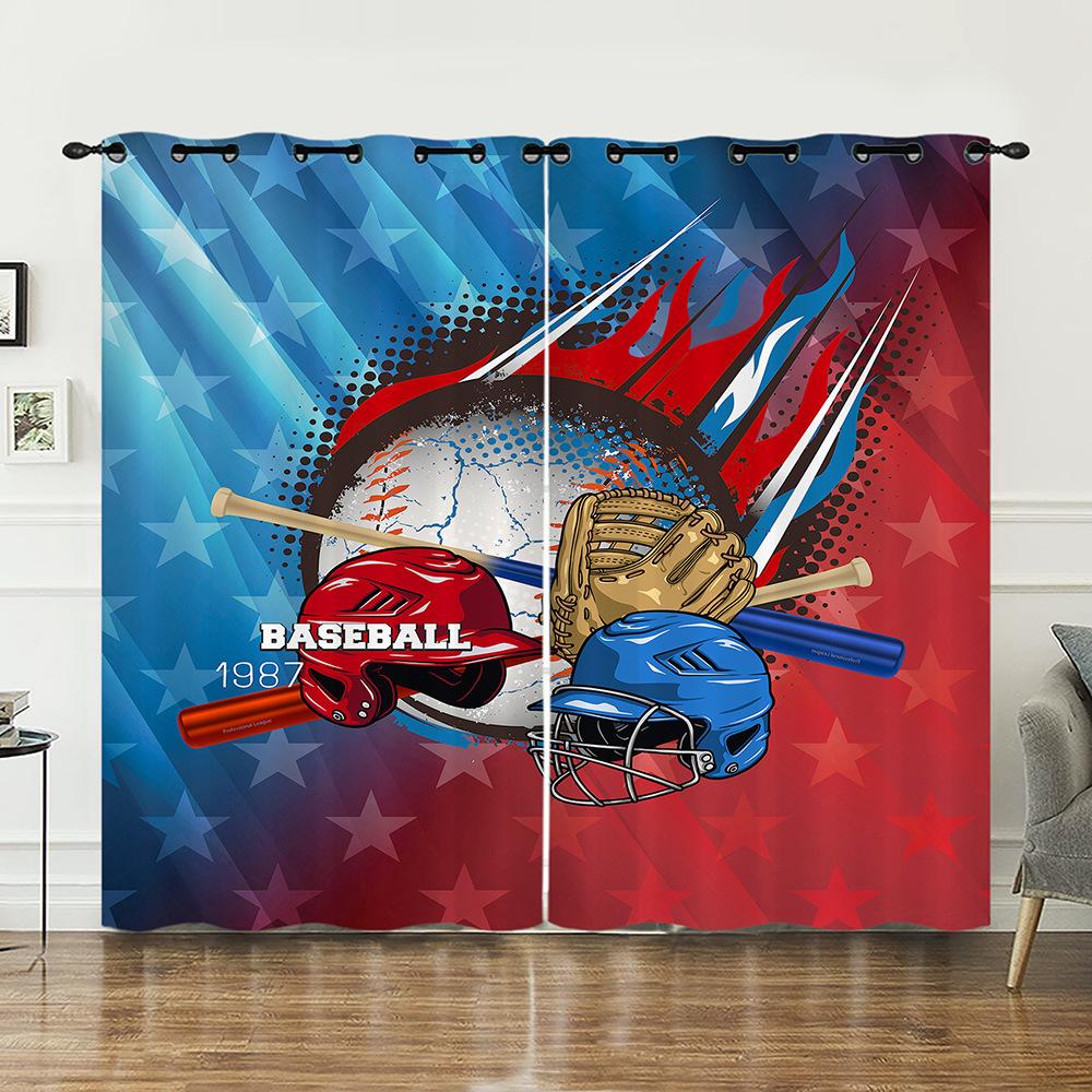 Curtain Bedroom Curtain Digital Printing Sports Baseball Blackout Curtain Fabric No Punching