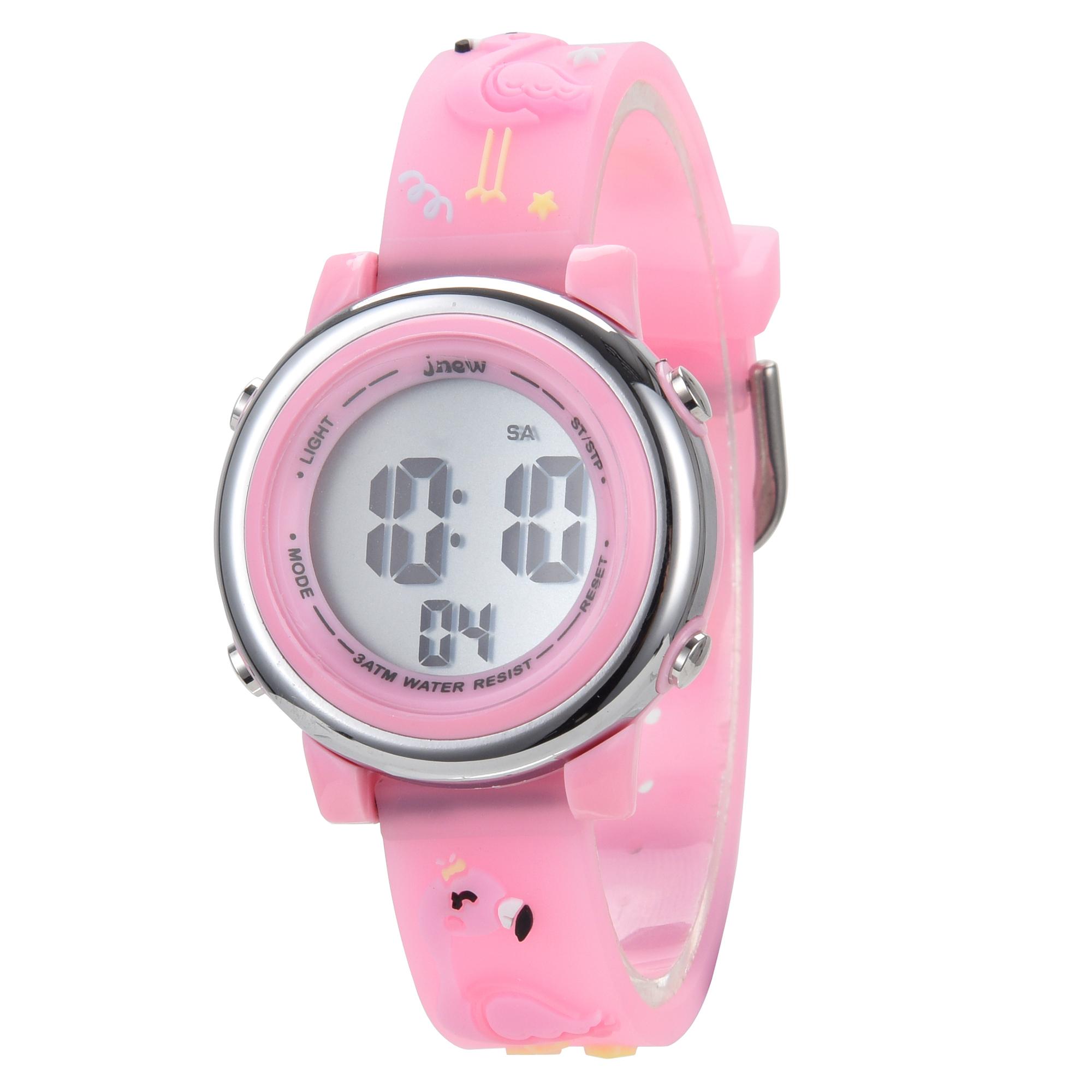 Fashion Sport Chronograph LED Digital Watch for Girls and Boys Waterproof and Luminous for Kids Promotional Cartoon Watch butterfly-powder