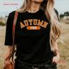 Autumn Vibes T Shirt Halloween Funny Retro Vintage Style Thanksgiving Cute Varsity Cozy Vintage Washed Graphic Casual
