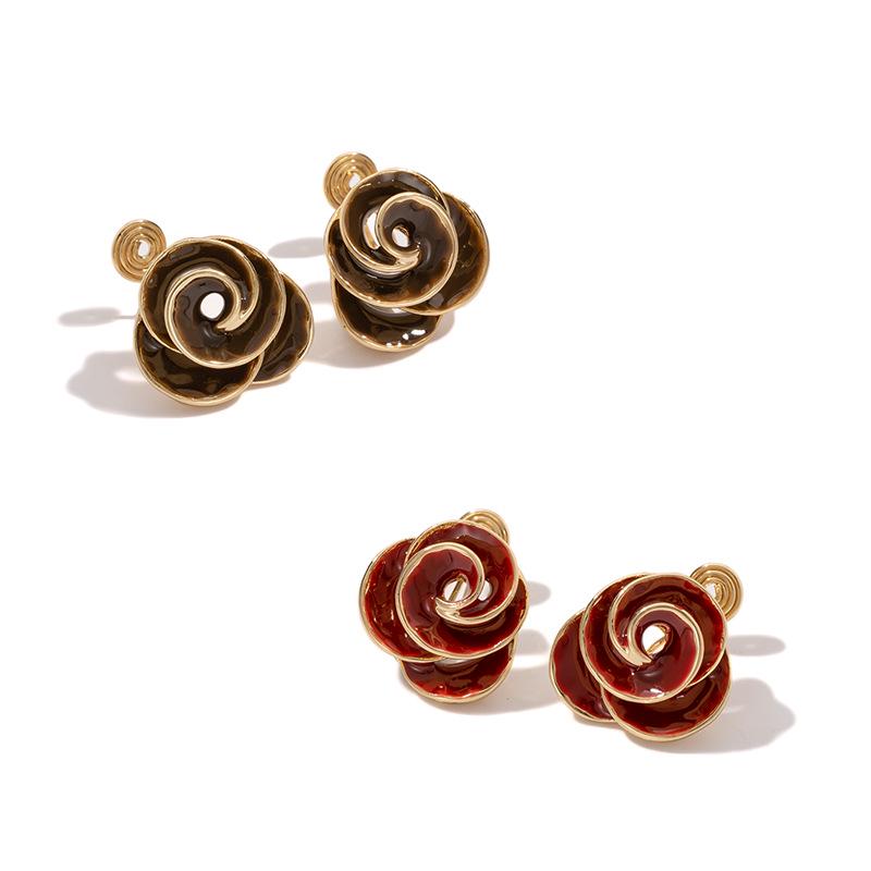 Spiral 3D Floral Ear Clips - No Piercing, Autumn/Winter Trendy Retro Studs