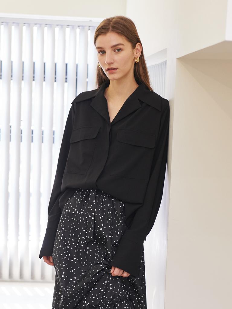 TOSE Wing Cuff Point Shirt Blouse Black