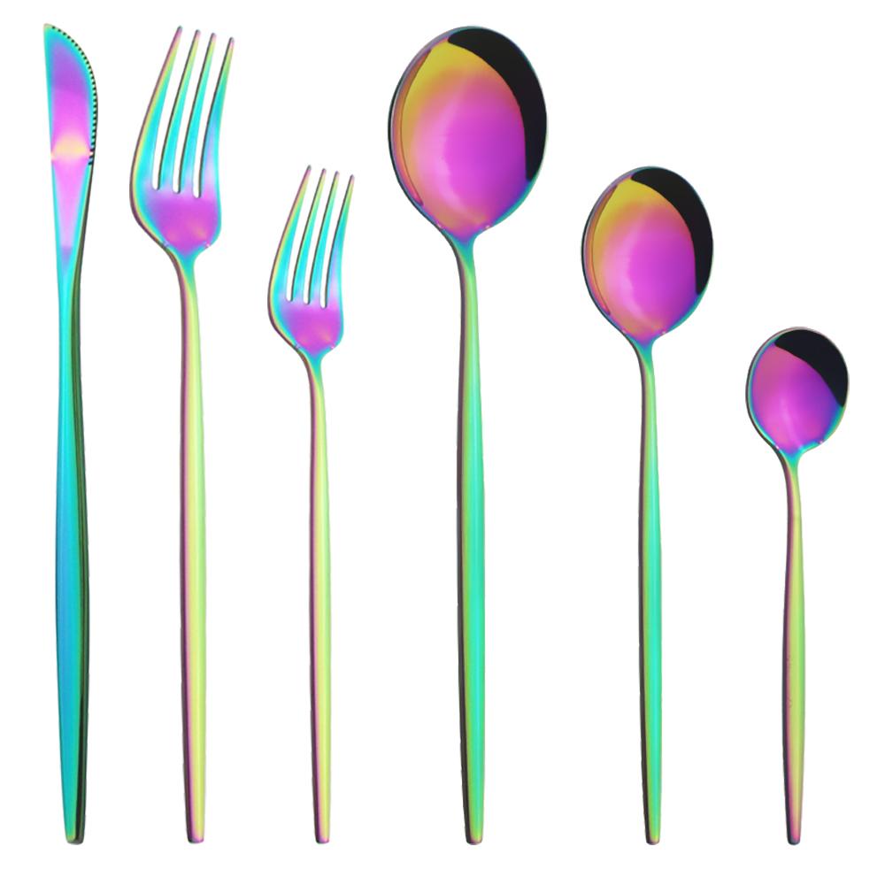6Pcs/Set Gold Dinnerware Cutlery Set Mirror Stainless Steel Dinner Flatware Knife Dessert Fork Coffee Spoon Tableware Silverware Set