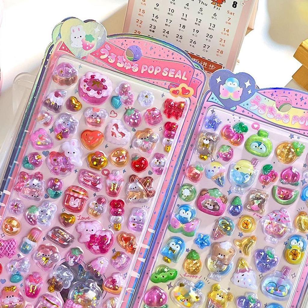 Resin Crystal Cute 3D Stickers Shiny Stickers Texture Decals Self-Adhesive for School Student Teen Child Car Craft Laptop Bottle