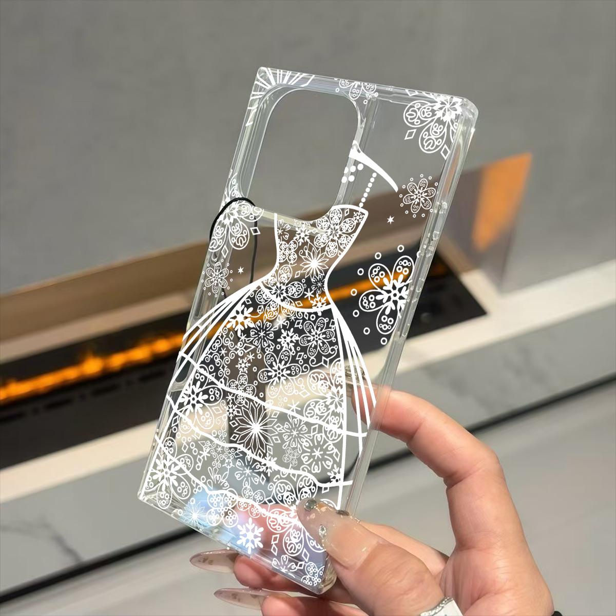 

Clear Square Back Tube Case Protection For iPhone 13 14 Pro Max 15 Plus 11 12 16 ProMax Anti-Oxygen,White Snowflake Gown Pattern Casing iphone 11 ProMax