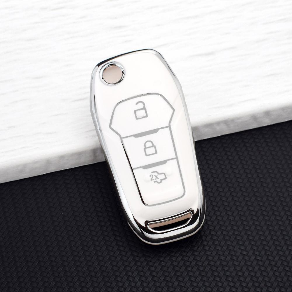 TPU Car Key Fob Case Cover for Ford F-150 F-250 F-350 Ranger Explorer Fiesta KA Mondeo New Silvery Smart Key Protector Key Chain