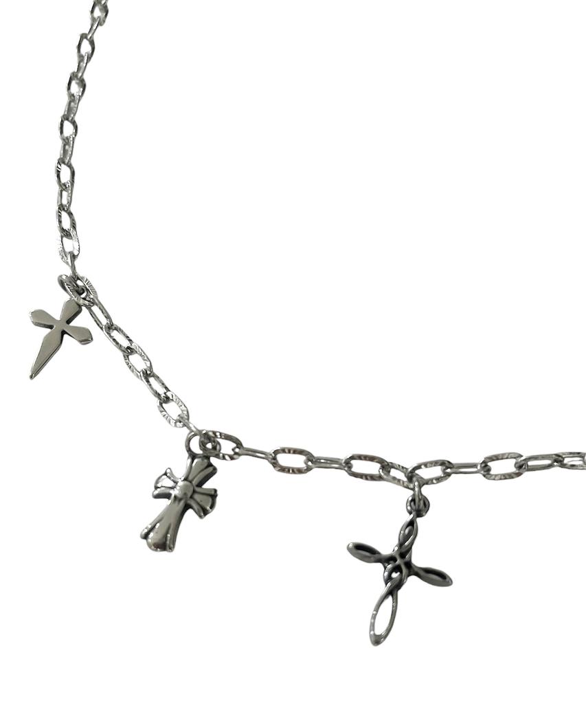 Sk8Er Rock Multi Cross Ovallink Chain Surgical Steel Necklace ((Steel))