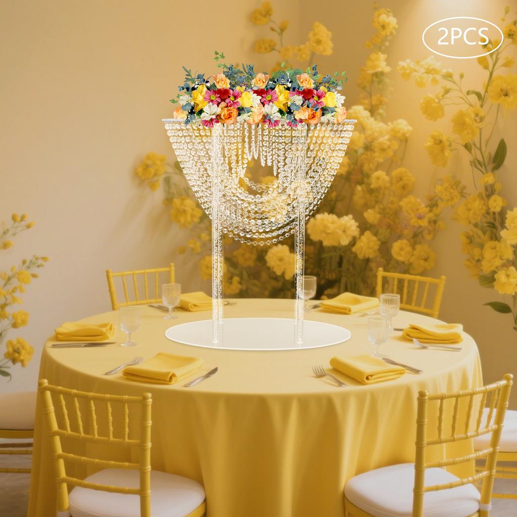 2 Pack Freestanding Acrylic Crystal Flower Stands for Wedding, Party, Event Decor - Modern Clear Flower Arrangement Display Rack