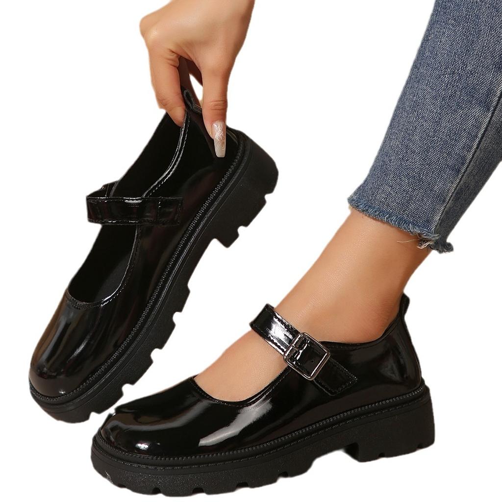35-44 Women Shoes British Style Small Leather Footwear 2024 Round Head Thick Bottom Mary Jane Shoes Women Flat Shoes Loafers