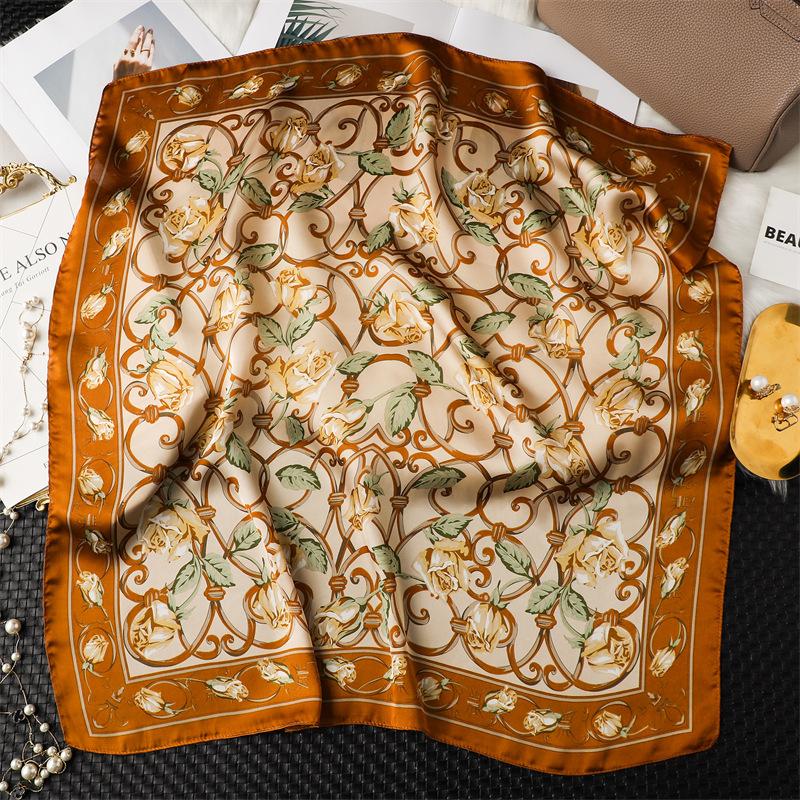 New Women Luxury 70X70cm Square Silk Scarf Female Soft Hairband Headband Neckerchief Foulard Girl Tie Bag Ribbon Bandanna