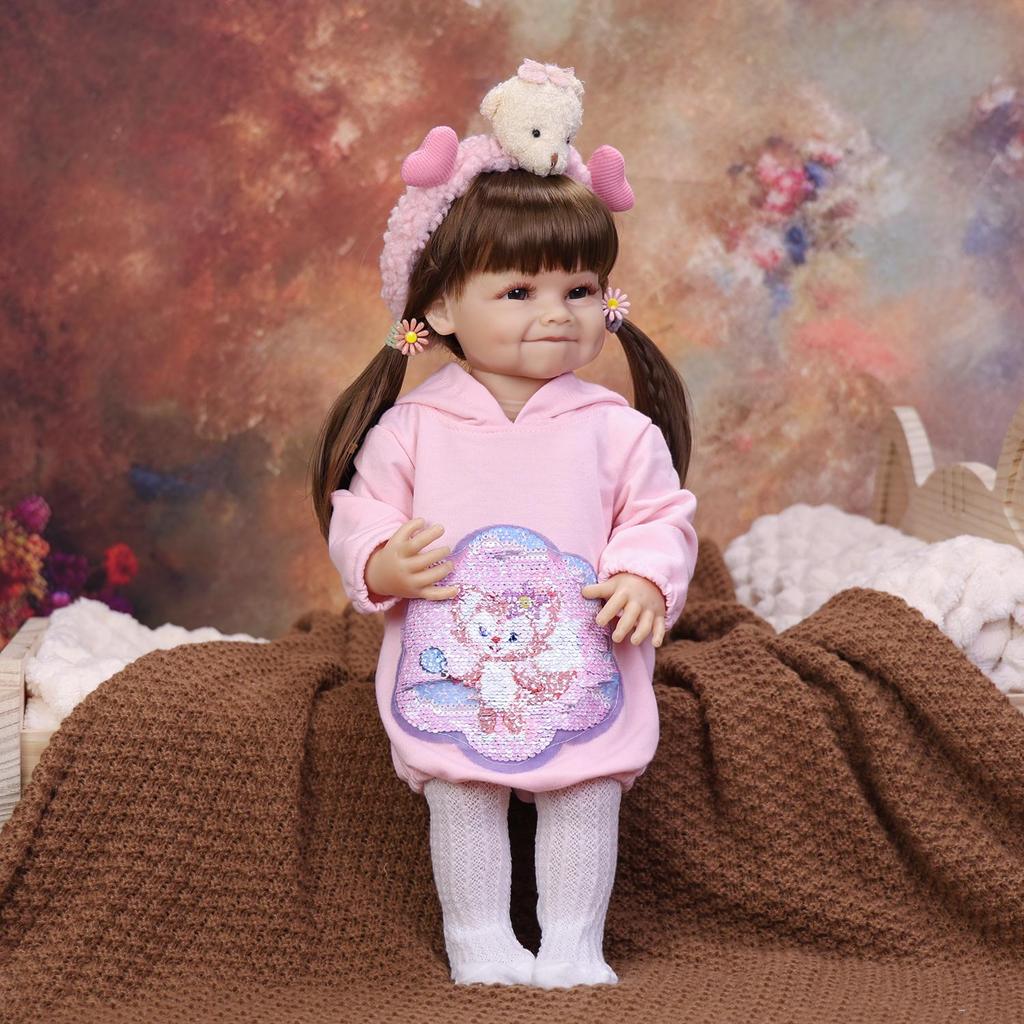 Realistic 22 Inch Smiling Reborn Baby Doll Full Silicone Vinyl Looks Real Princess Newborn Babies Doll Toy for Kids