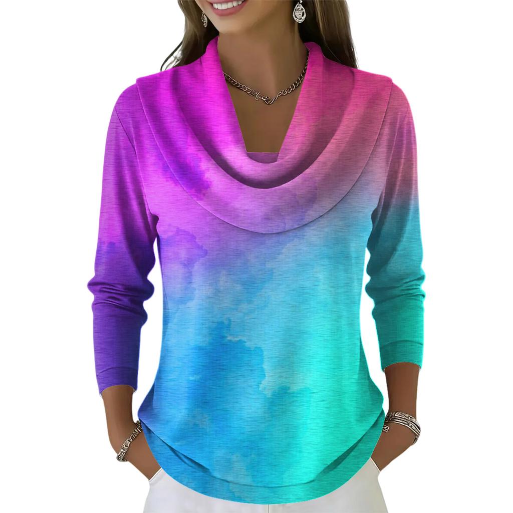 Dámský ležérní a módní svetr s dlouhým rukávem a potiskem, kulatým výstřihem