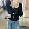 Single-breasted Long-sleeved Knitted Sweater Top Women's Clothing Autumn New Slim-fit Temperament Sweater Cardigan Casual Bottoming Top