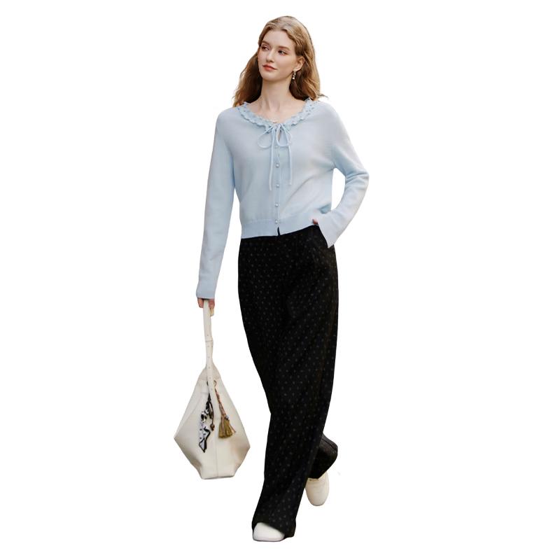 Xiangying Women s Navy Printed High-Waist Wide-Leg Casual Pants L