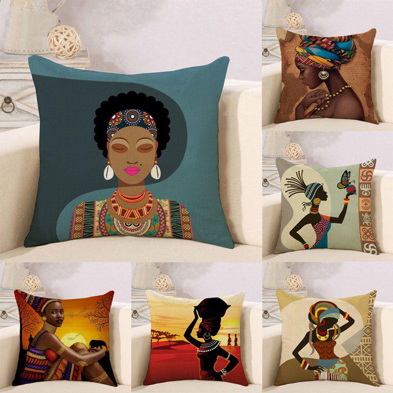 Decorative Tribal African Women Lifestyle Cushion Cover Stylish Linen Pillow Case For Unique Home Decor