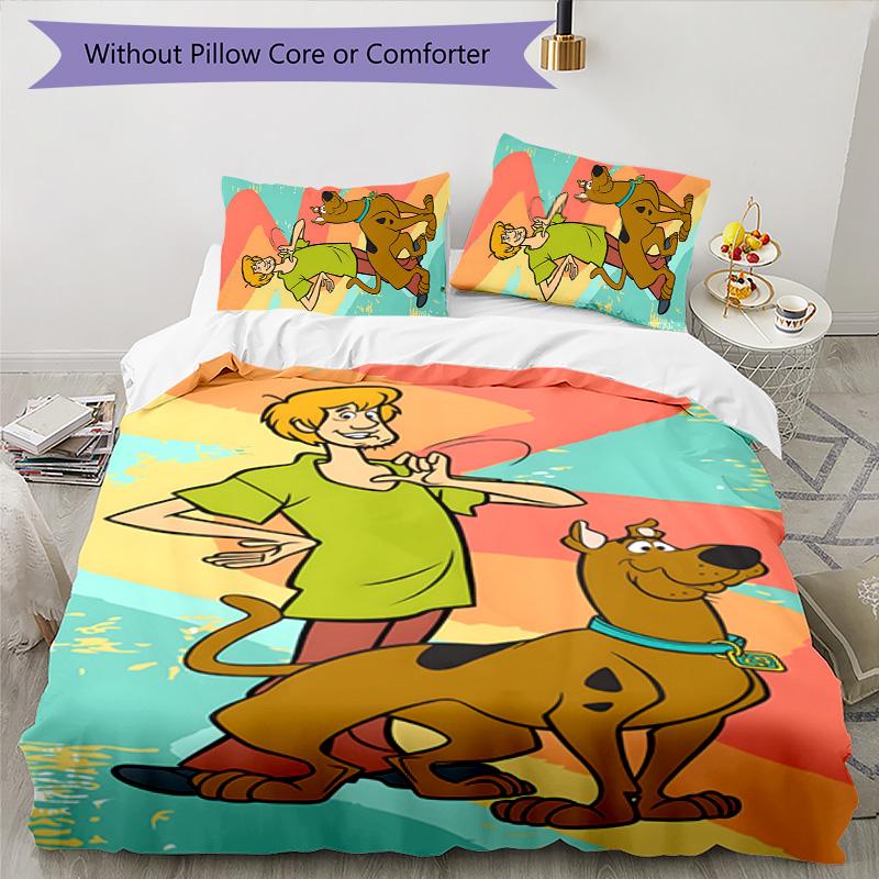 Scooby Doo 3pcs Bedding Set Duvet Cover Closure Includes 1 Duvet Cover & 2 Pillowcases for All Seasons Bedroom Home Dorm Decor