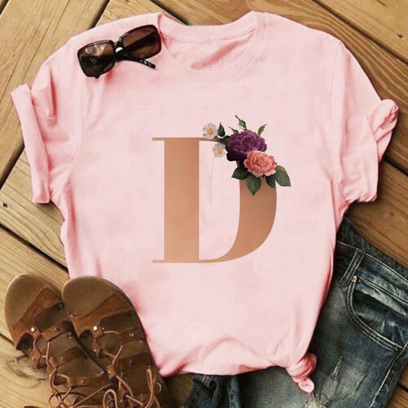 Stylish Gold 26 Letter Floral Print T-shirt Black Oversized for Men And Women Summer Polyester Fabric T-Shirt