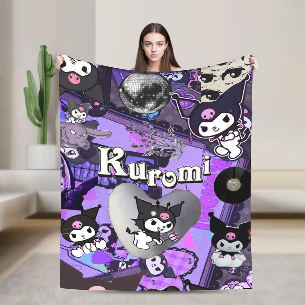 Purple Kuromi Blankets Kawaii Cartoon Wool Awesome Breathable Throw Blankets for Bedspread Autumn/Winter